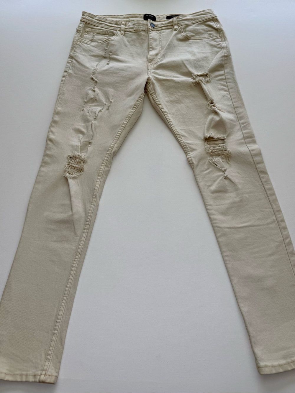 Cotton On Mens Distressed Cream Skinny Jeans